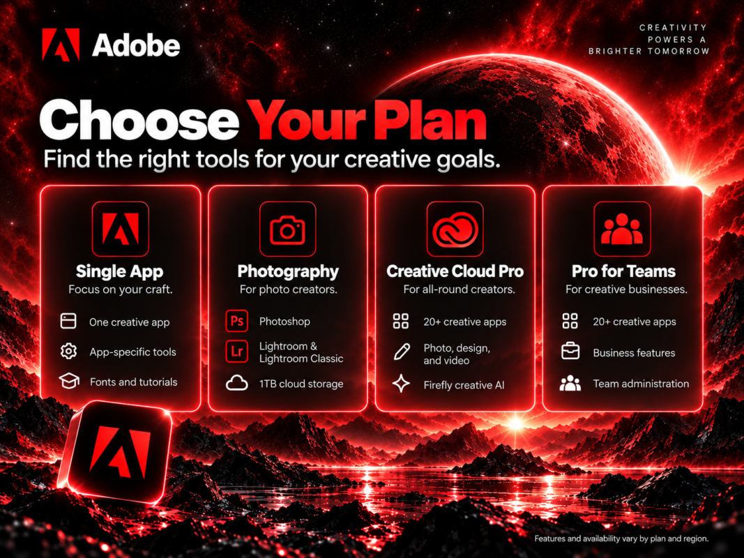 Adobe Creative Cloud All Apps - Photoshop Illustrator Premiere Pro and creative tools